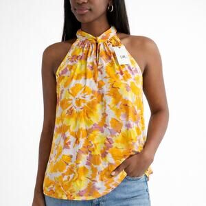 NWT DR2 Women’s Tie-Dye Halter Neck Blouse Yellow Pink White Size S